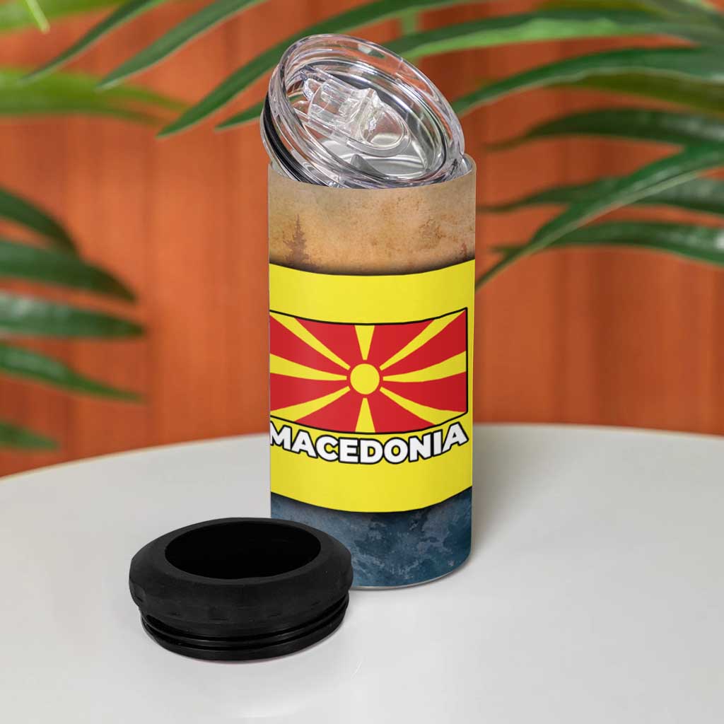 Macedonia 4 in 1 Can Cooler Tumbler with Forest Wolf and Sunset Silhouette Design - Wonder Print Shop