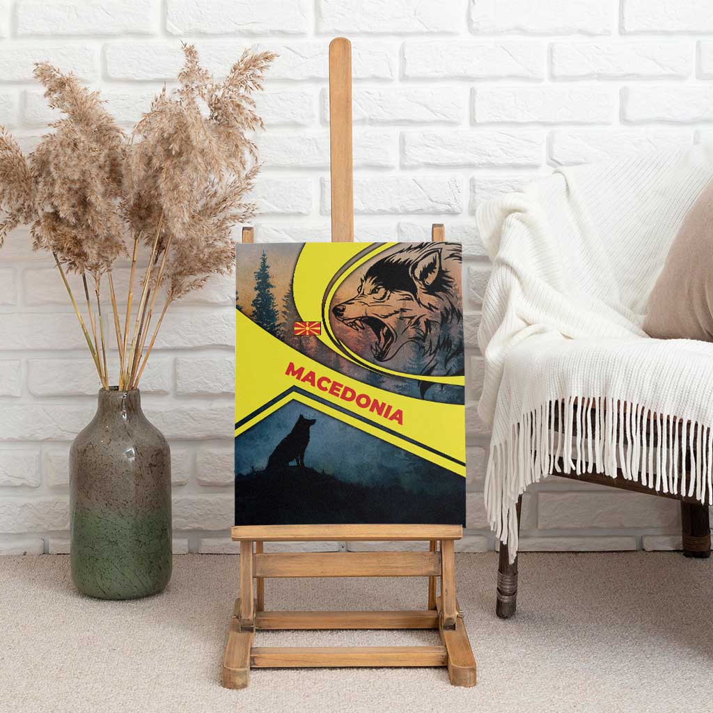 Macedonia Canvas Wall Art with Forest Wolf and Sunset Silhouette Design - Wonder Print Shop