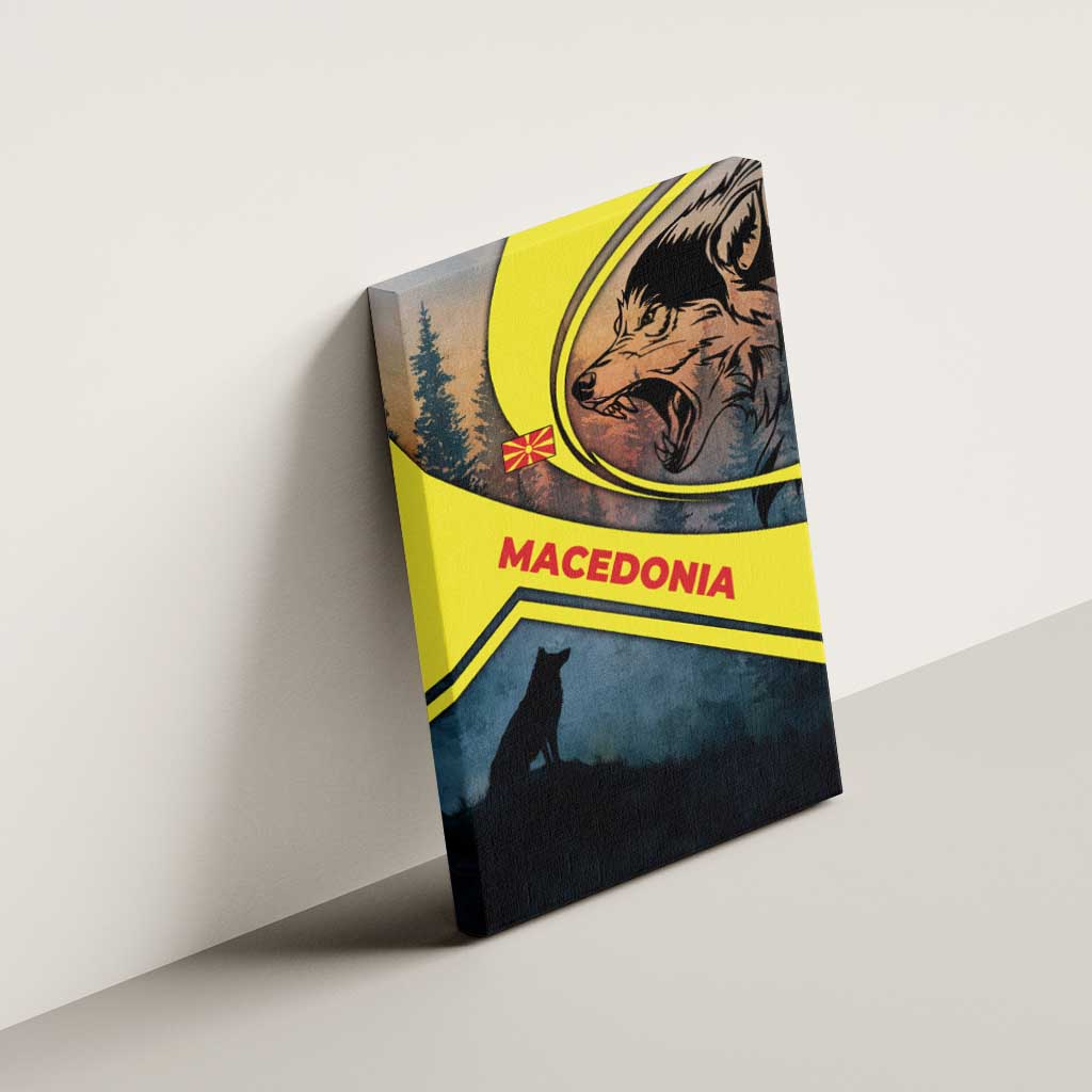 Macedonia Canvas Wall Art with Forest Wolf and Sunset Silhouette Design - Wonder Print Shop