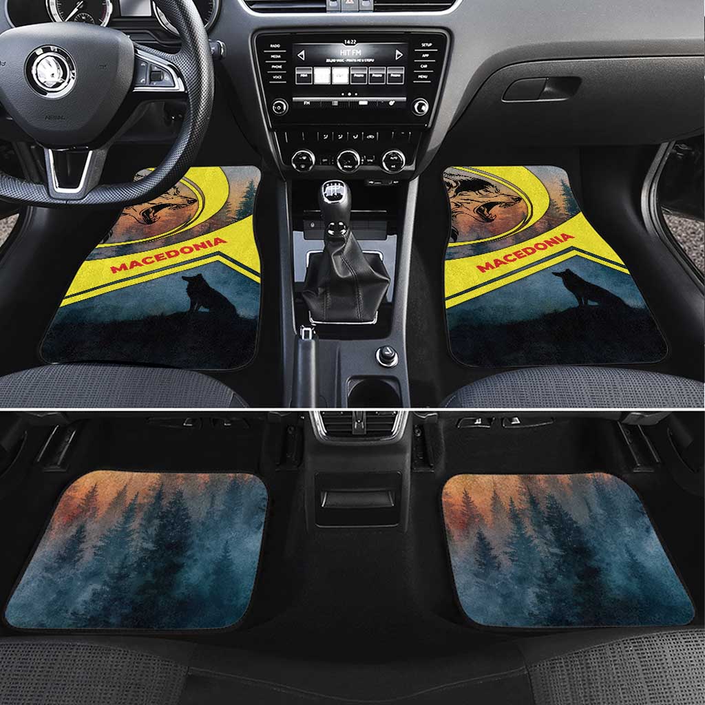 Macedonia Car Mats with Forest Wolf and Sunset Silhouette Design - Wonder Print Shop