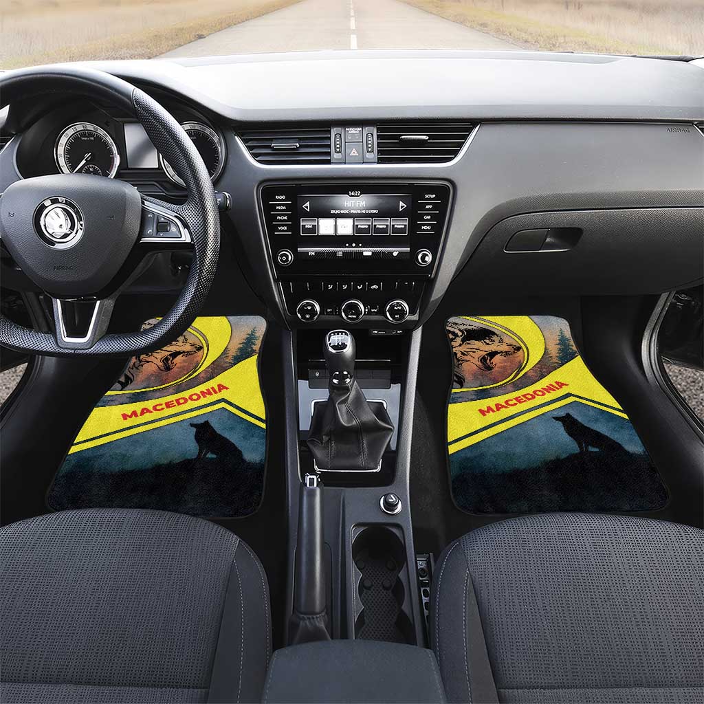 Macedonia Car Mats with Forest Wolf and Sunset Silhouette Design - Wonder Print Shop