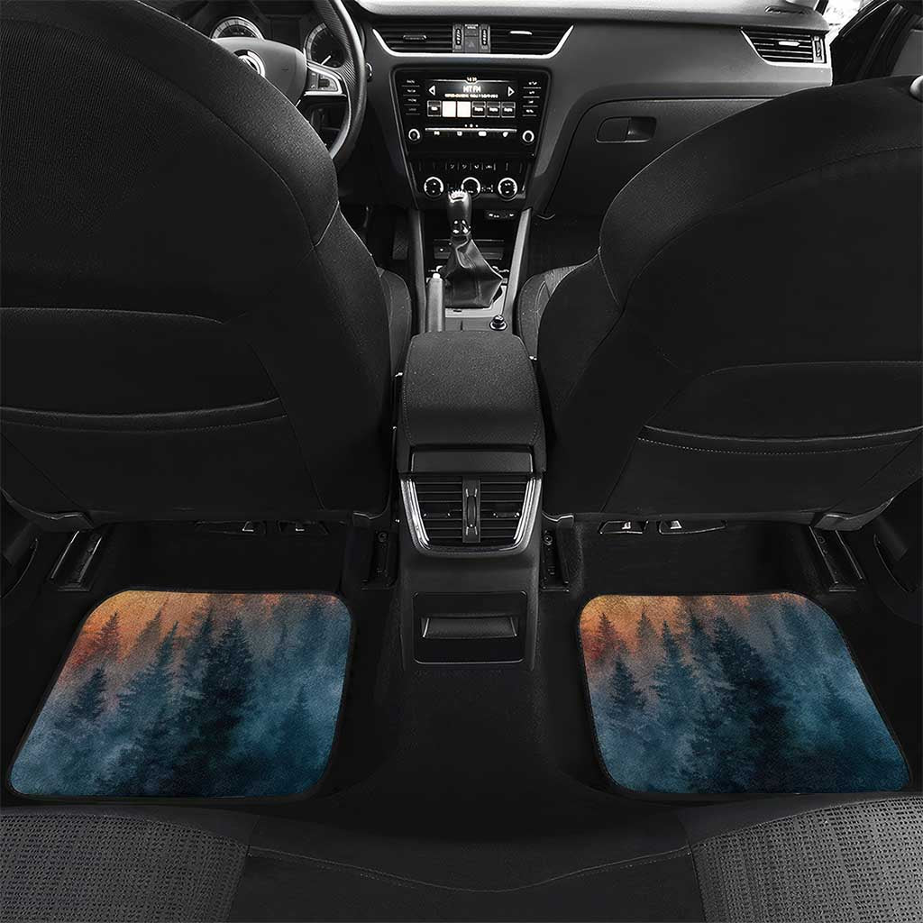 Macedonia Car Mats with Forest Wolf and Sunset Silhouette Design - Wonder Print Shop