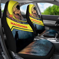 Macedonia Car Seat Cover with Forest Wolf and Sunset Silhouette Design - Wonder Print Shop
