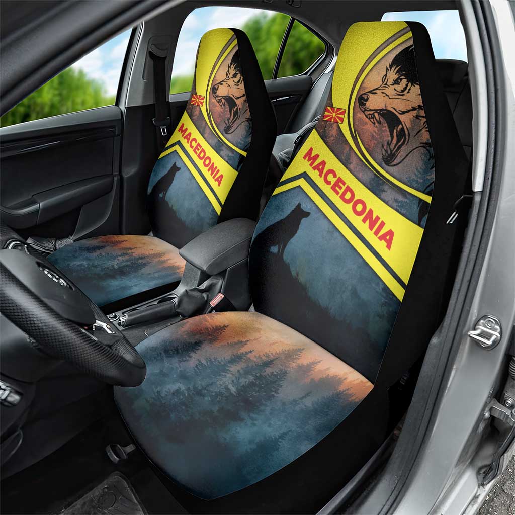 Macedonia Car Seat Cover with Forest Wolf and Sunset Silhouette Design - Wonder Print Shop