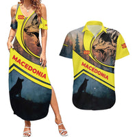 Macedonia Couples Matching Summer Maxi Dress and Hawaiian Shirt with Forest Wolf and Sunset Silhouette Design - Wonder Print Shop