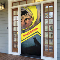 Macedonia Door Cover with Forest Wolf and Sunset Silhouette Design - Wonder Print Shop
