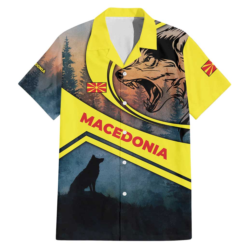 Macedonia Family Matching Mermaid Dress and Hawaiian Shirt with Forest Wolf and Sunset Silhouette Design - Wonder Print Shop