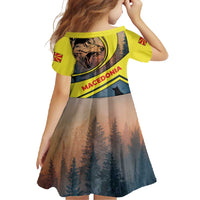 Macedonia Family Matching Off Shoulder Maxi Dress and Hawaiian Shirt with Forest Wolf and Sunset Silhouette Design - Wonder Print Shop