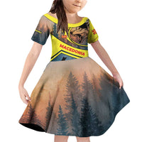 Macedonia Family Matching Off Shoulder Short Dress and Hawaiian Shirt with Forest Wolf and Sunset Silhouette Design - Wonder Print Shop