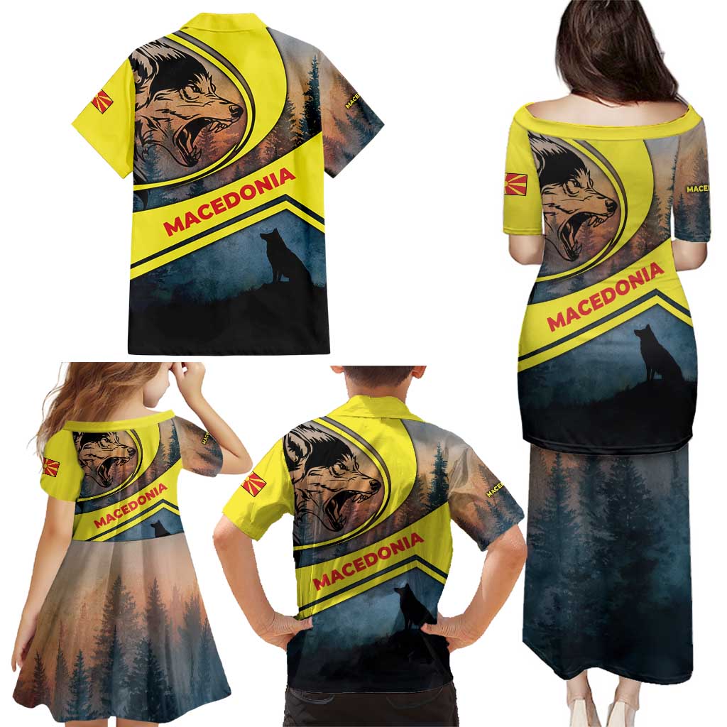 Macedonia Family Matching Puletasi and Hawaiian Shirt with Forest Wolf and Sunset Silhouette Design - Wonder Print Shop