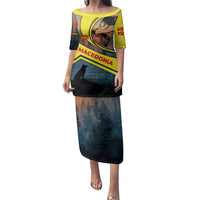 Macedonia Family Matching Puletasi and Hawaiian Shirt with Forest Wolf and Sunset Silhouette Design - Wonder Print Shop