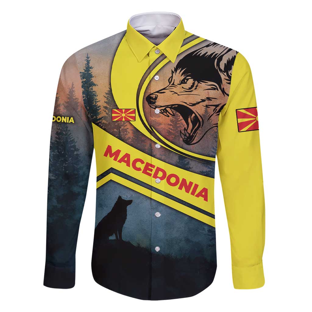 Macedonia Family Matching Short Sleeve Bodycon Dress and Hawaiian Shirt with Forest Wolf and Sunset Silhouette Design - Wonder Print Shop