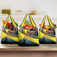 Macedonia Grocery Bag with Forest Wolf and Sunset Silhouette Design - Wonder Print Shop