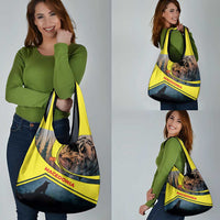 Macedonia Grocery Bag with Forest Wolf and Sunset Silhouette Design - Wonder Print Shop