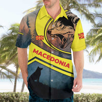 Macedonia Hawaiian Shirt with Forest Wolf and Sunset Silhouette Design - Wonder Print Shop