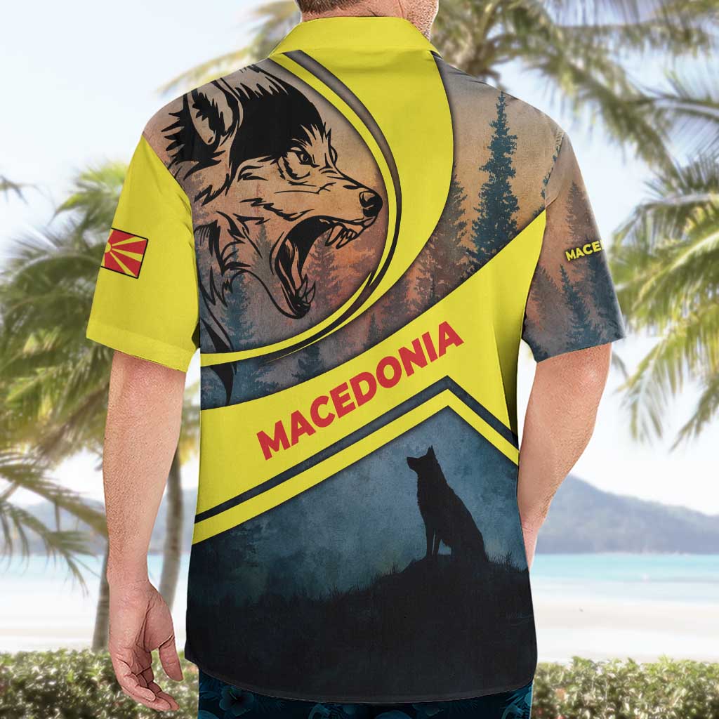 Macedonia Hawaiian Shirt with Forest Wolf and Sunset Silhouette Design - Wonder Print Shop