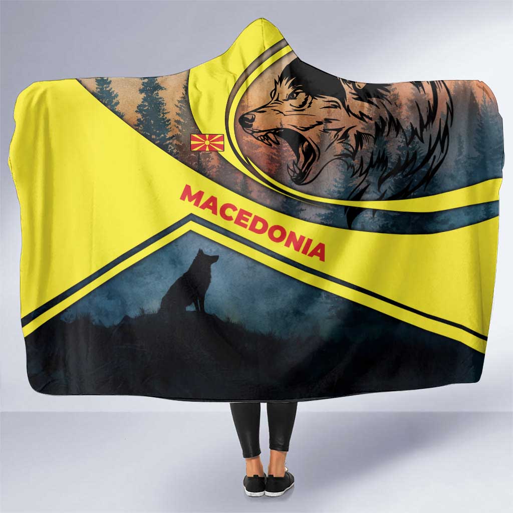 Macedonia Hooded Blanket with Forest Wolf and Sunset Silhouette Design - Wonder Print Shop