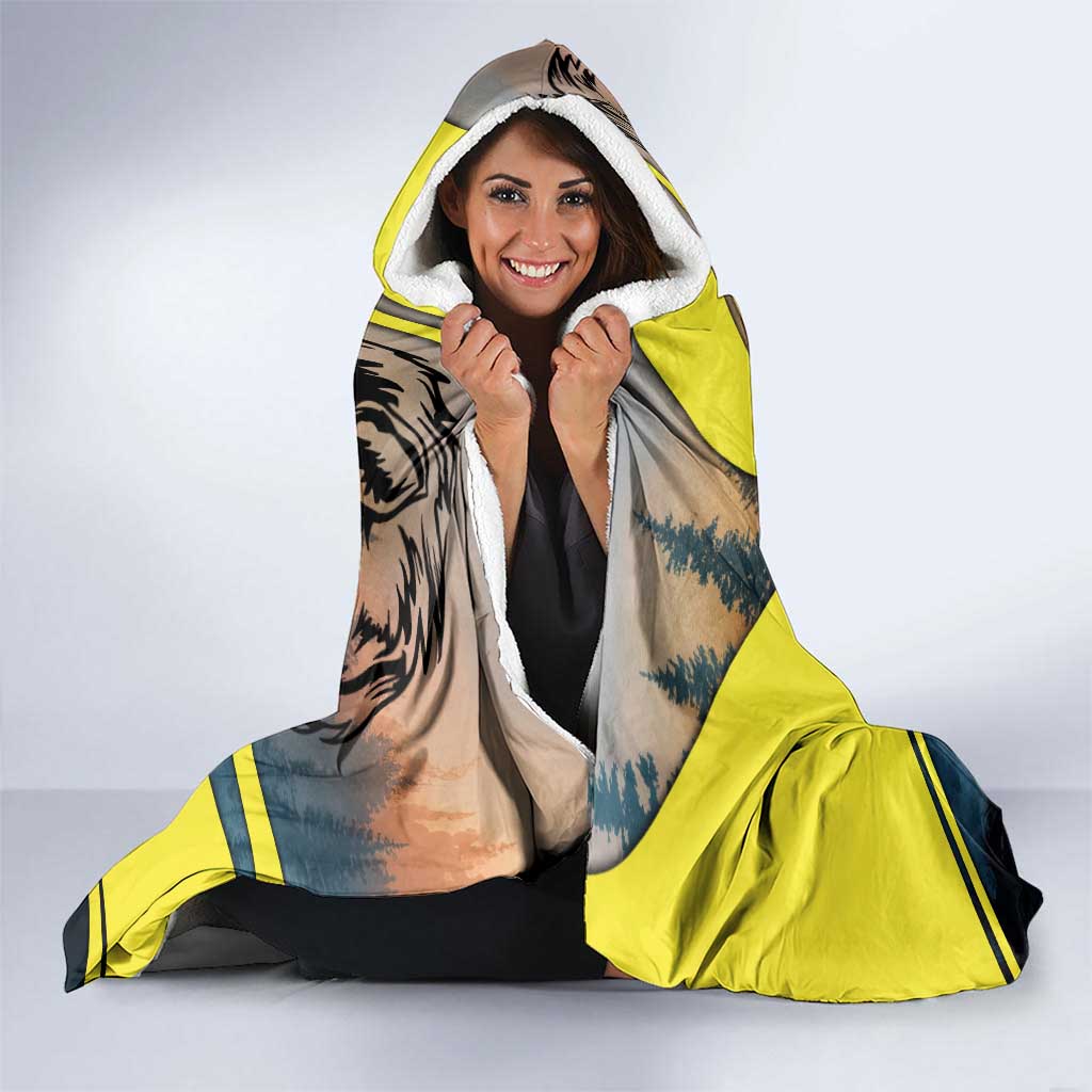 Macedonia Hooded Blanket with Forest Wolf and Sunset Silhouette Design - Wonder Print Shop