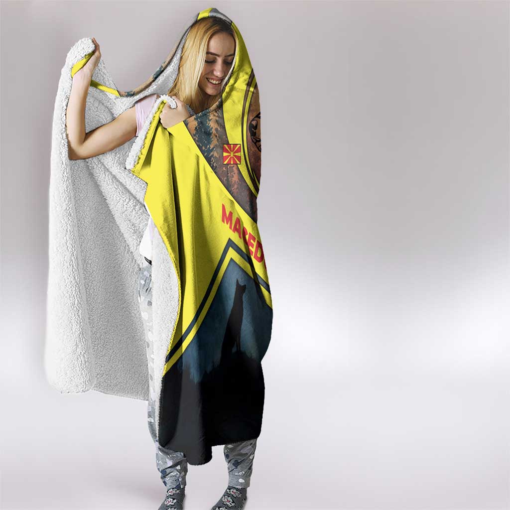 Macedonia Hooded Blanket with Forest Wolf and Sunset Silhouette Design - Wonder Print Shop
