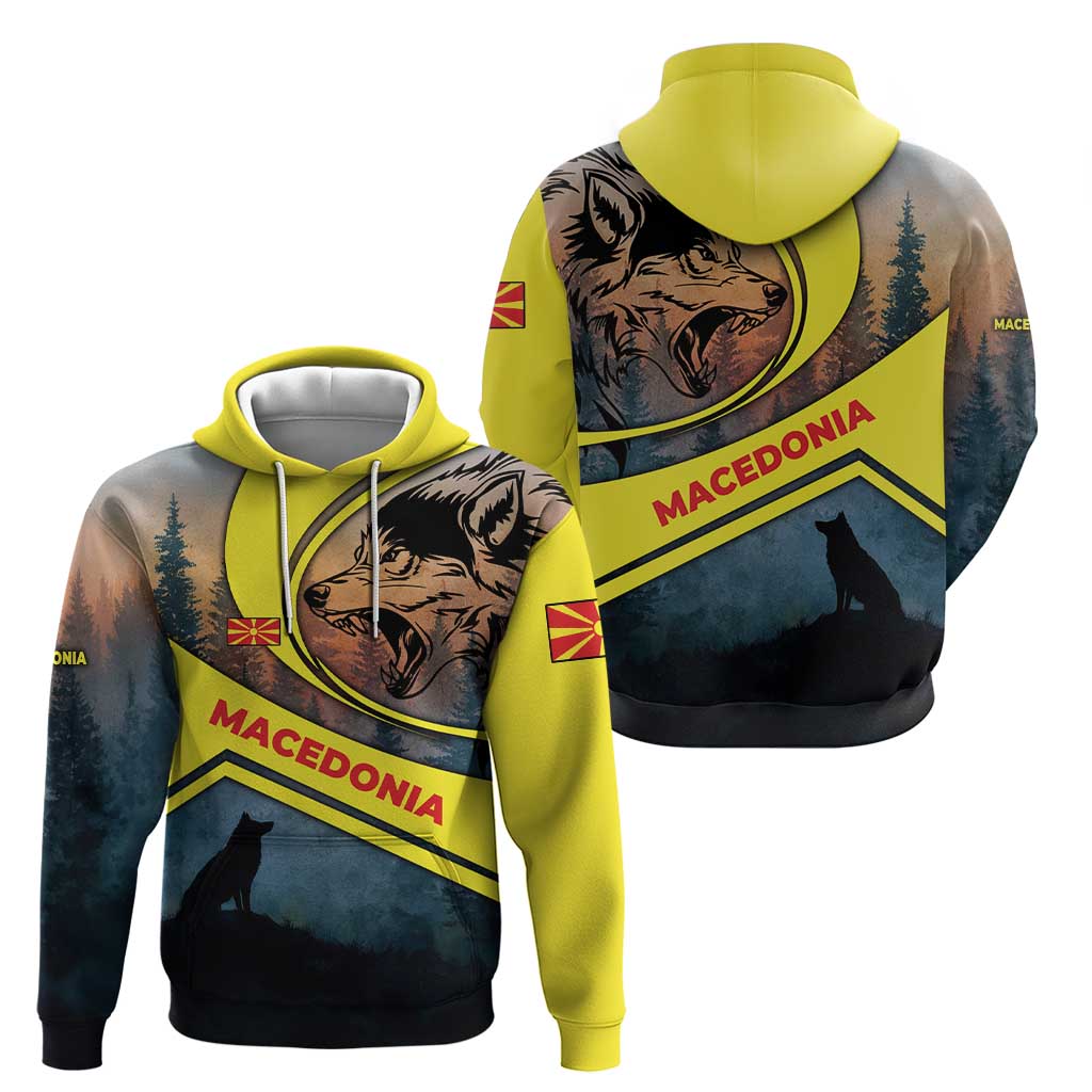 Macedonia Hoodie with Forest Wolf and Sunset Silhouette Design - Wonder Print Shop