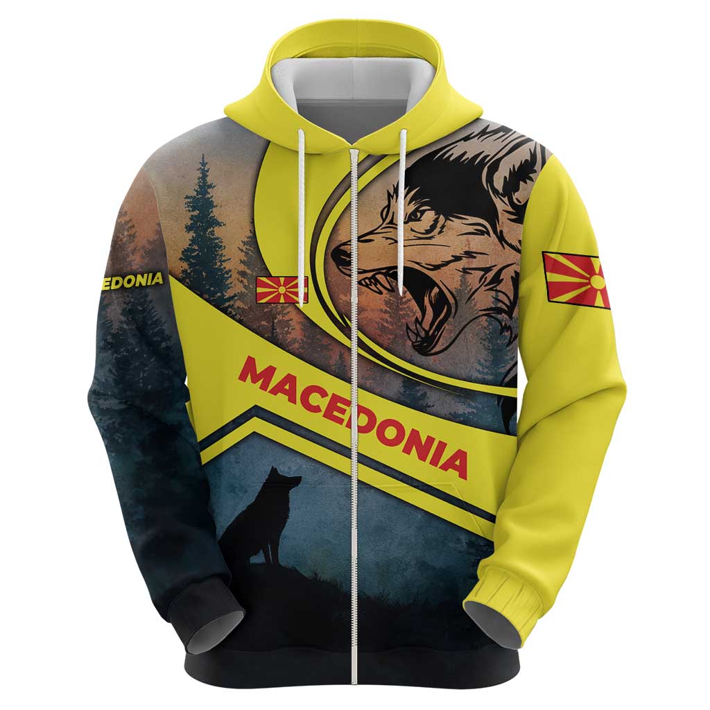 Macedonia Hoodie with Forest Wolf and Sunset Silhouette Design - Wonder Print Shop