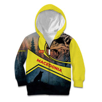 Macedonia Kid Hoodie with Forest Wolf and Sunset Silhouette Design - Wonder Print Shop