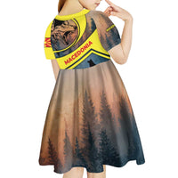 Macedonia Kid Short Sleeve Dress with Forest Wolf and Sunset Silhouette Design - Wonder Print Shop