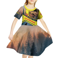 Macedonia Kid Short Sleeve Dress with Forest Wolf and Sunset Silhouette Design - Wonder Print Shop