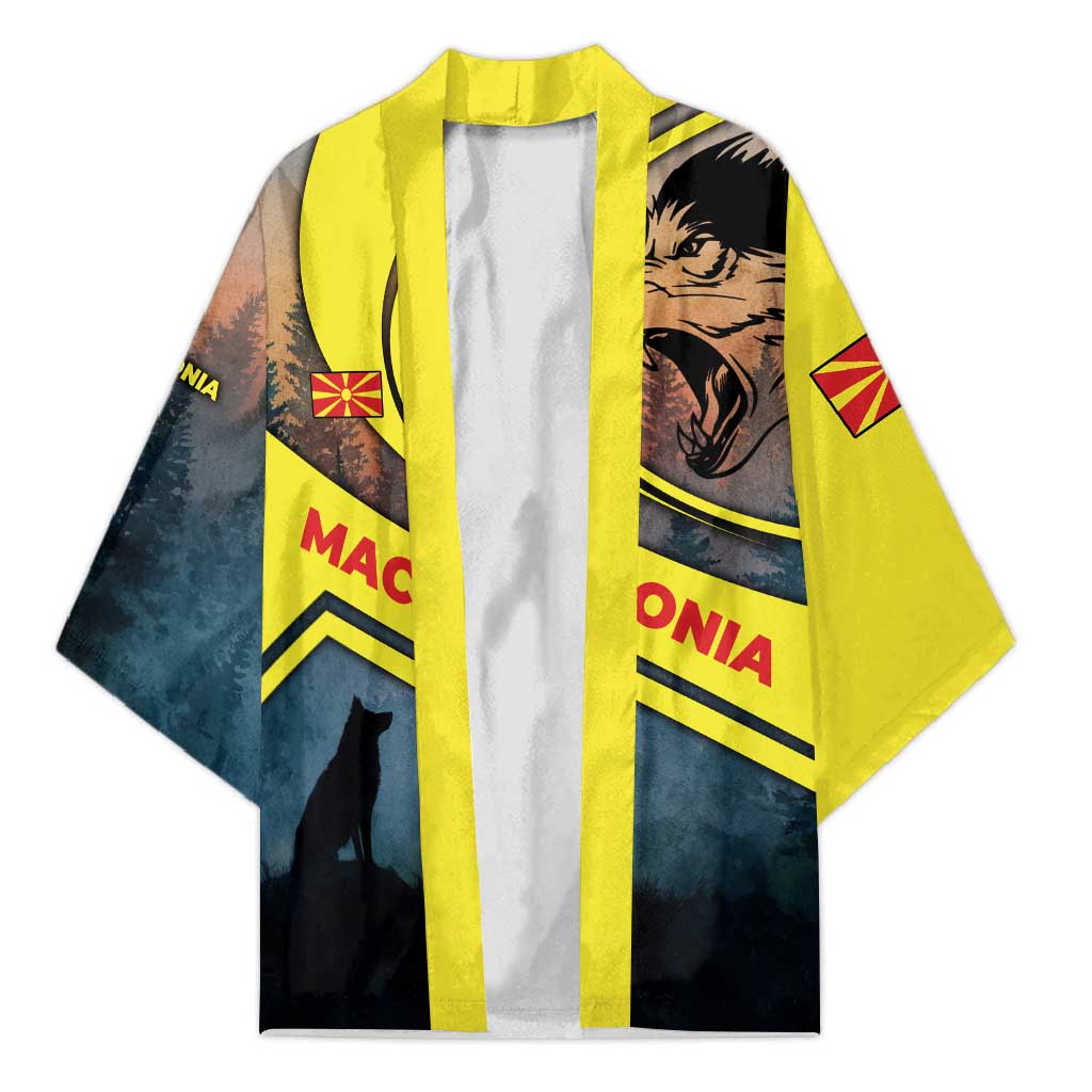 Macedonia Kimono with Forest Wolf and Sunset Silhouette Design - Wonder Print Shop