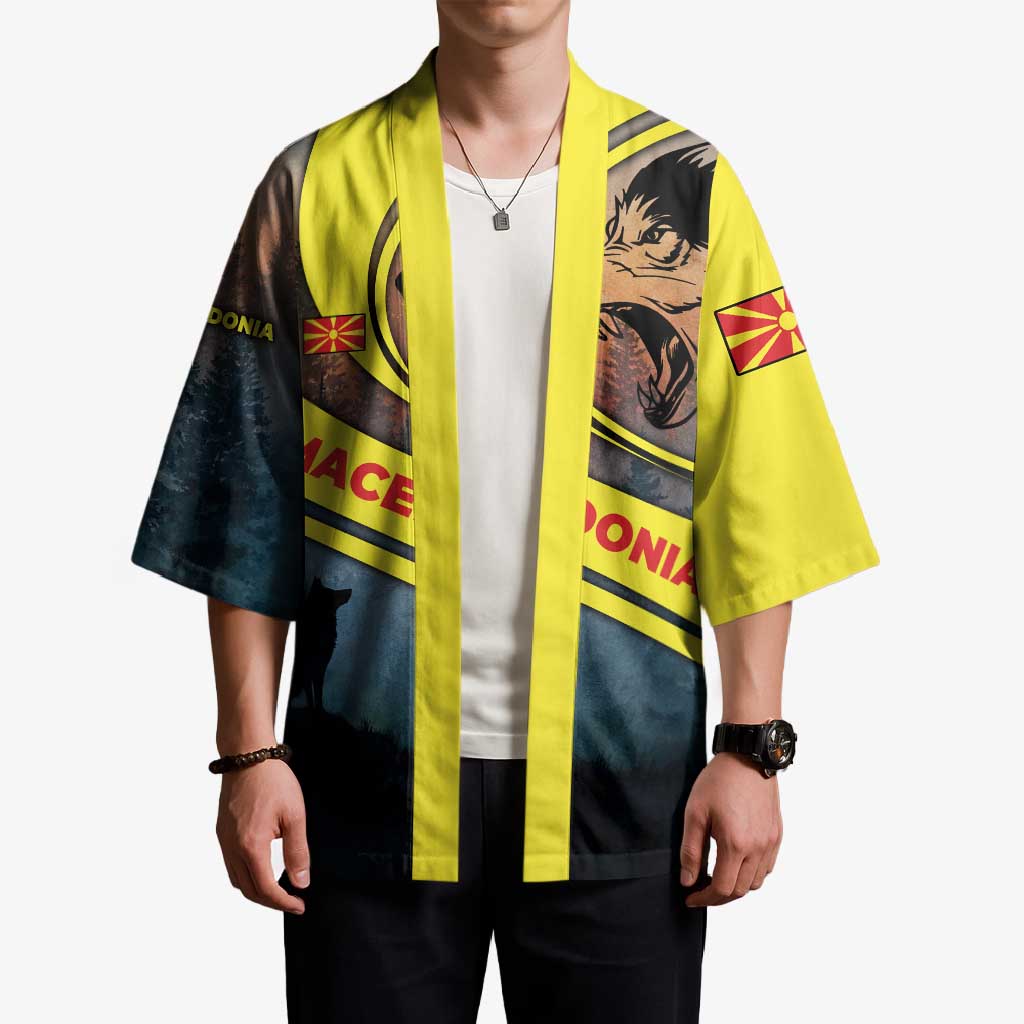 Macedonia Kimono with Forest Wolf and Sunset Silhouette Design - Wonder Print Shop