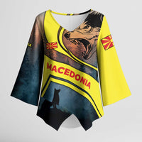 Macedonia Kimono Sleeve Blouse with Forest Wolf and Sunset Silhouette Design - Wonder Print Shop