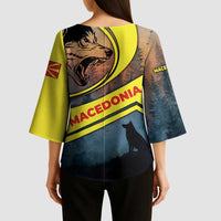 Macedonia Kimono Sleeve Blouse with Forest Wolf and Sunset Silhouette Design - Wonder Print Shop