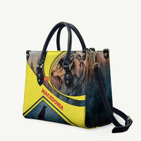 Macedonia Leather Bag with Forest Wolf and Sunset Silhouette Design - Wonder Print Shop