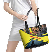 Macedonia Leather Tote Bag with Forest Wolf and Sunset Silhouette Design - Wonder Print Shop