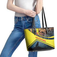 Macedonia Leather Tote Bag with Forest Wolf and Sunset Silhouette Design - Wonder Print Shop