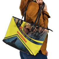 Macedonia Leather Tote Bag with Forest Wolf and Sunset Silhouette Design - Wonder Print Shop