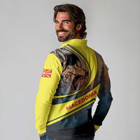 Macedonia Long Sleeve Polo Shirt with Forest Wolf and Sunset Silhouette Design - Wonder Print Shop