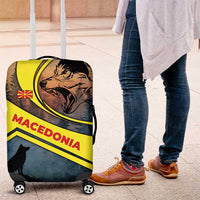 Macedonia Luggage Cover with Forest Wolf and Sunset Silhouette Design - Wonder Print Shop
