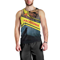 Macedonia Men Tank Top with Forest Wolf and Sunset Silhouette Design - Wonder Print Shop