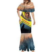 Macedonia Mermaid Dress with Forest Wolf and Sunset Silhouette Design - Wonder Print Shop