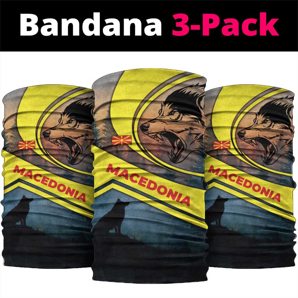 Macedonia Neck Gaiter with Forest Wolf and Sunset Silhouette Design TS04