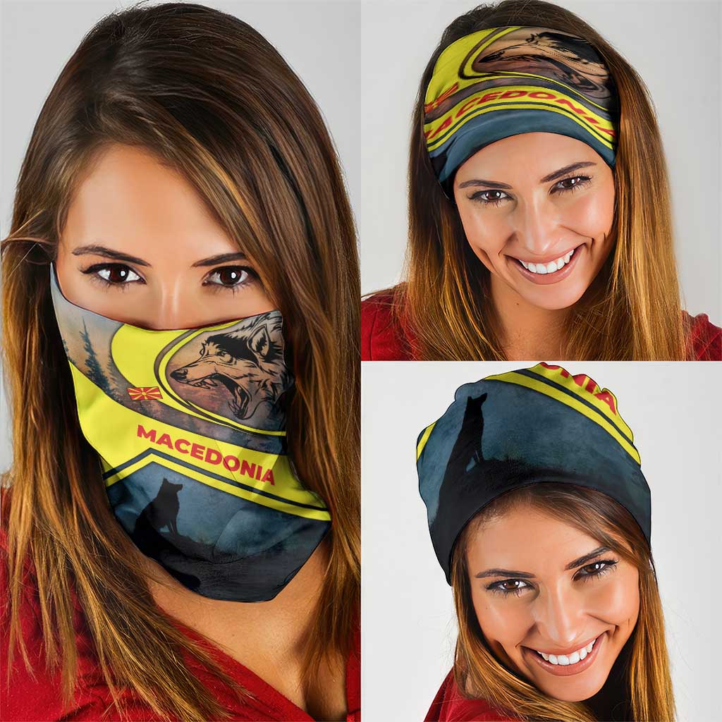 Macedonia Neck Gaiter with Forest Wolf and Sunset Silhouette Design TS04