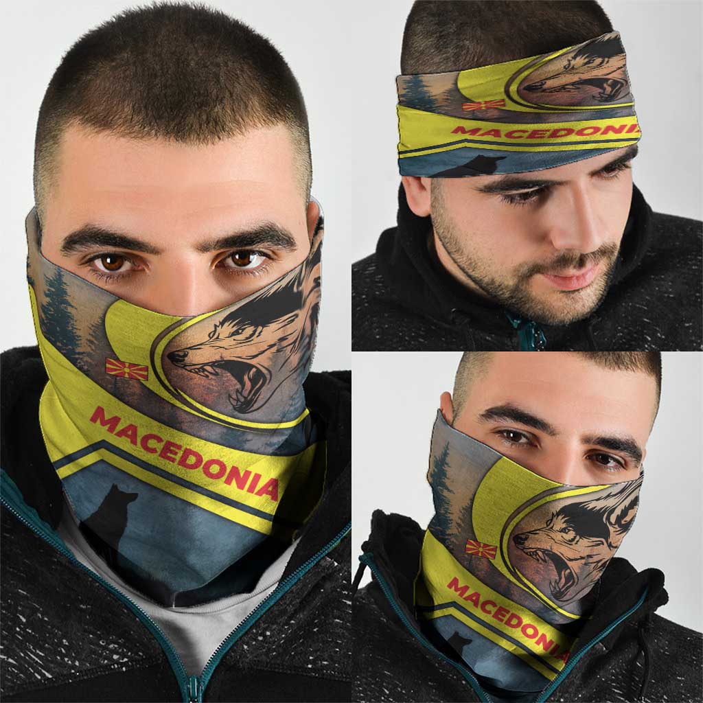 Macedonia Neck Gaiter with Forest Wolf and Sunset Silhouette Design TS04