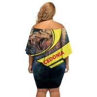 Macedonia Off Shoulder Short Dress with Forest Wolf and Sunset Silhouette Design - Wonder Print Shop