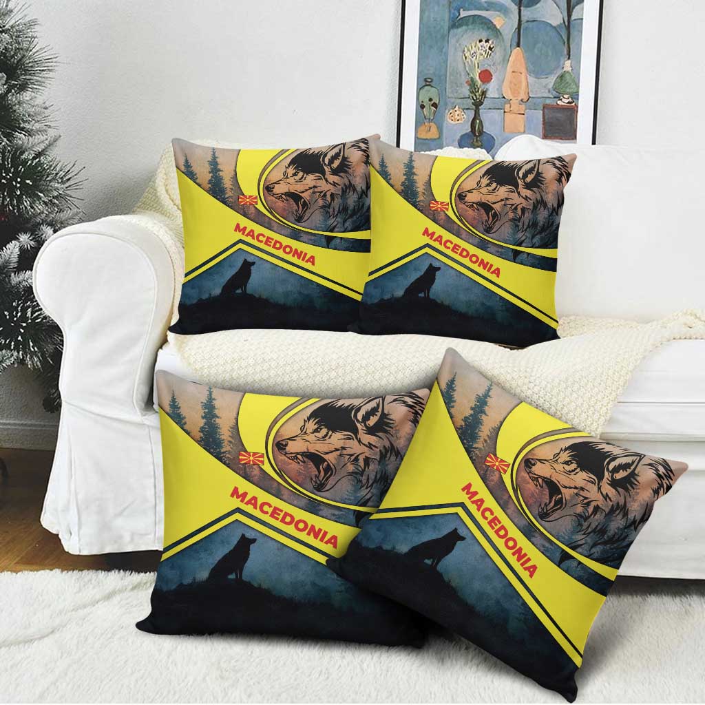 Macedonia Pillow Cover with Forest Wolf and Sunset Silhouette Design - Wonder Print Shop