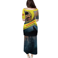 Macedonia Puletasi with Forest Wolf and Sunset Silhouette Design - Wonder Print Shop