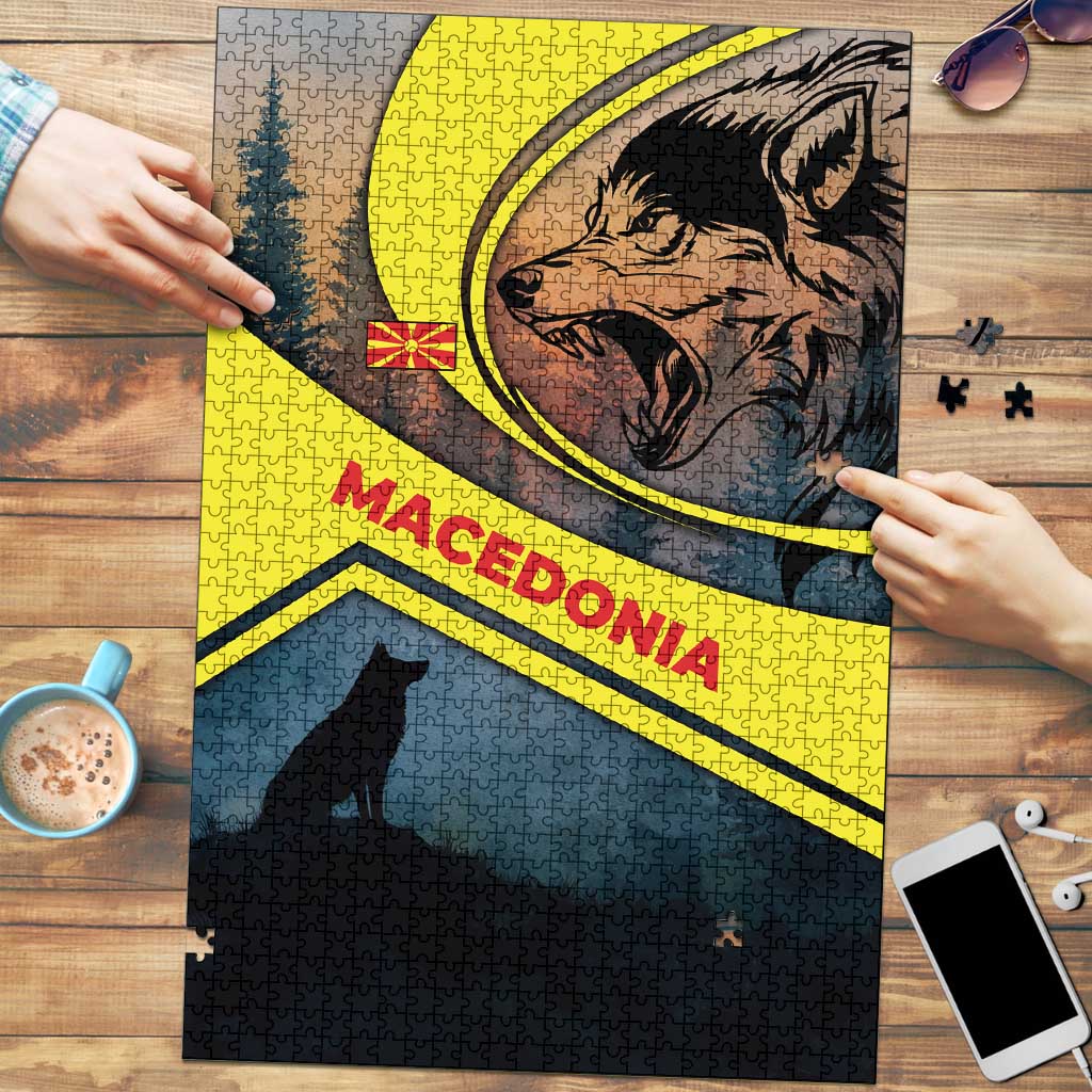 Macedonia Puzzle with Forest Wolf and Sunset Silhouette Design - Wonder Print Shop