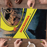 Macedonia Puzzle with Forest Wolf and Sunset Silhouette Design - Wonder Print Shop