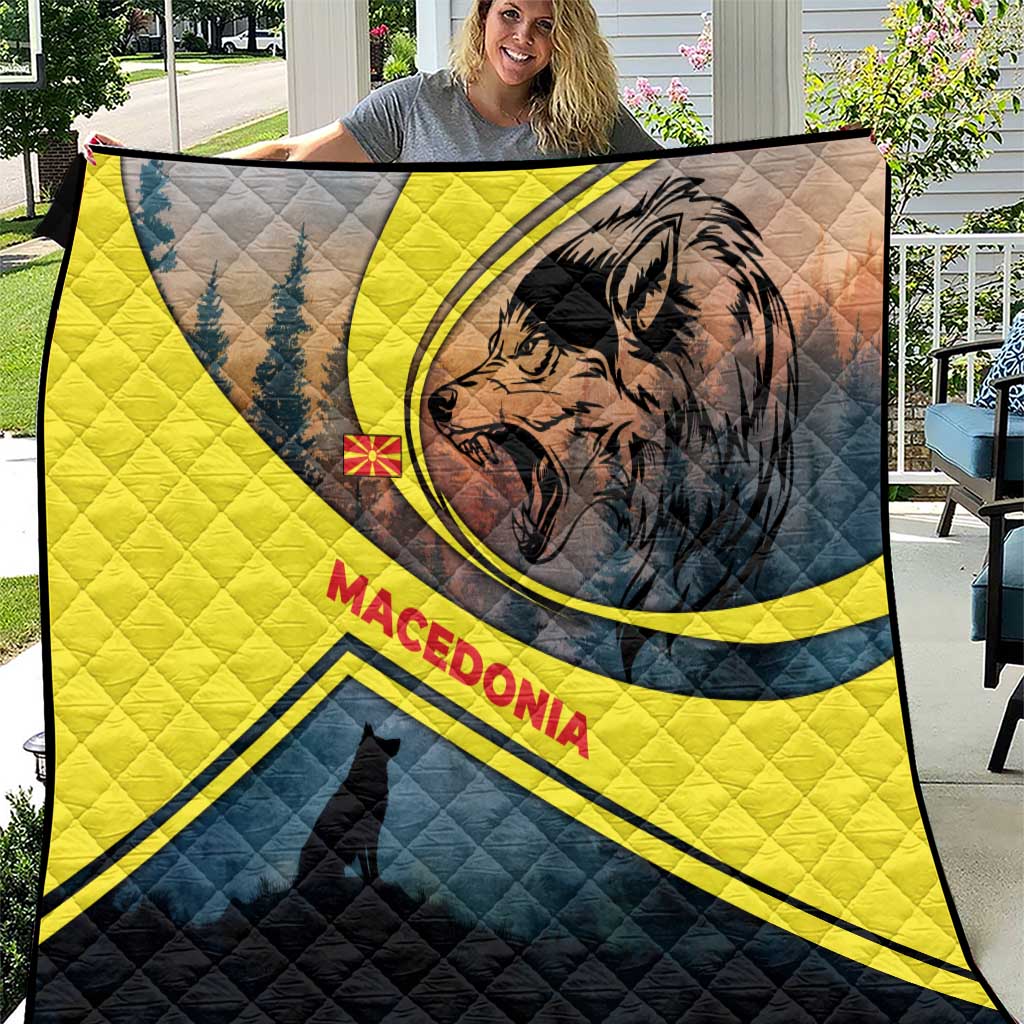 Macedonia Quilt with Forest Wolf and Sunset Silhouette Design - Wonder Print Shop