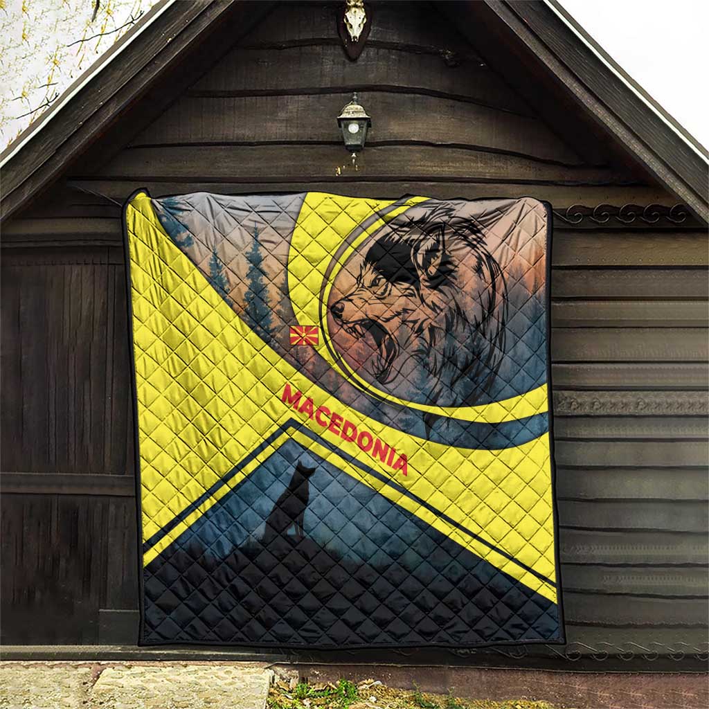 Macedonia Quilt with Forest Wolf and Sunset Silhouette Design - Wonder Print Shop